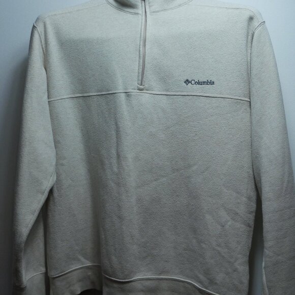 Columbia Mens Cream Pullover 1/4 Zip M Cotton Blend Sweatshirt Mock Neck - Picture 16 of 16